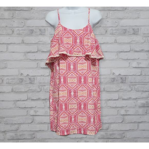 Peach Love Cream Pink Coral Pattern Layered Spaghetti Strap Dress Summer Small - Picture 1 of 1
